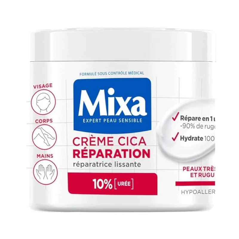Mixa Créme Cica Réparation Pour Peaux Très Sèches Et Rugueuses Visage Corps Et Mains 10 % Urée Et Acide Aminé Expert Peau Sensible