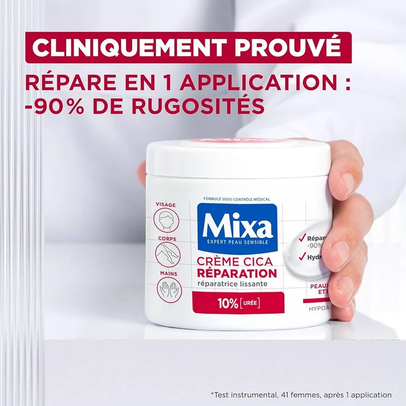 Mixa Créme Cica Réparation Pour Peaux Très Sèches Et Rugueuses Visage Corps Et Mains 10 % Urée Et Acide Aminé Expert Peau Sensible