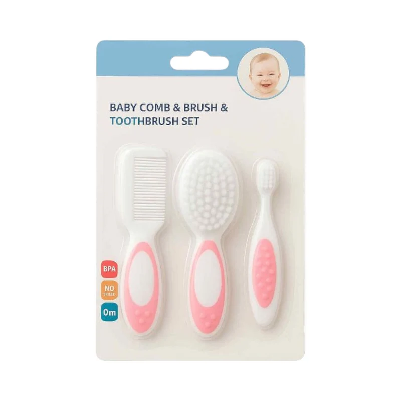 Set Brosse Peigne Et Brosse À Dents Pour Bébé – Rose