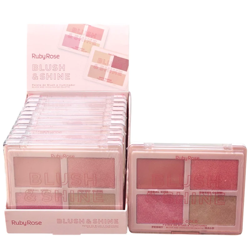 Ruby Rose Blush & Shine Palette 4 Teintes De Blush Et Highlighter