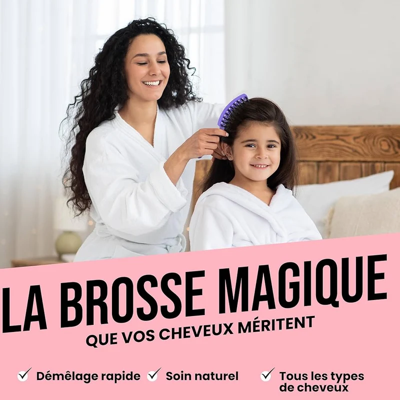 Brosse À Cheveux Magique - Démêlante Instantanée - Poils De Sanglier & Nylon Anti-Casse & Anti-Statique Pour Cheveux Bouclés Lisses Épais Ou Fins