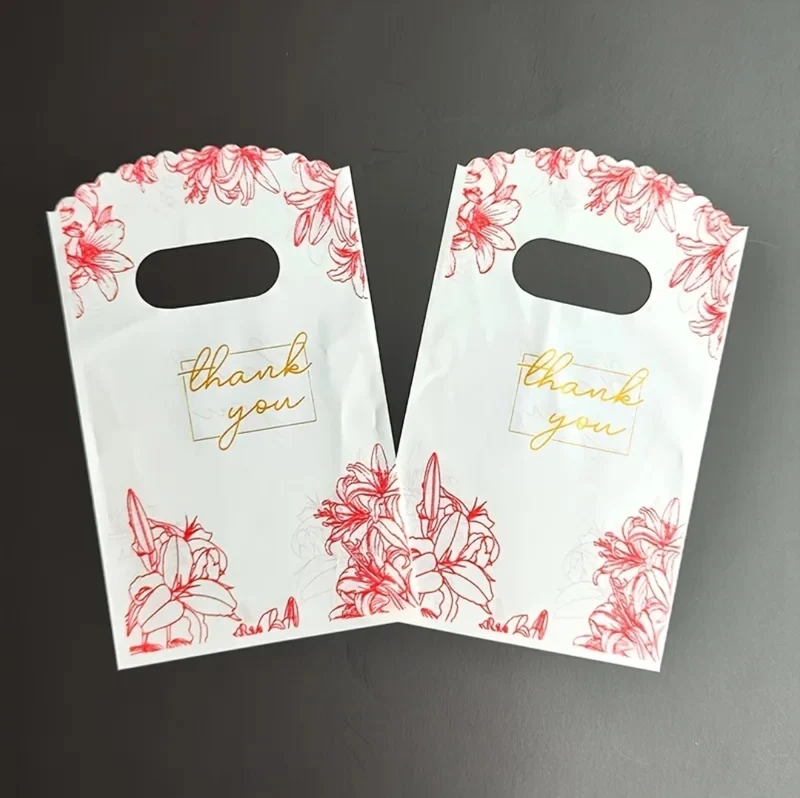 Sac Cadeau Élégant De Remerciement - Motif Floral Rouge Profond Avec Le Mot "Merci" Adapté Pour Bijoux Cadeaux De Fête Mariage