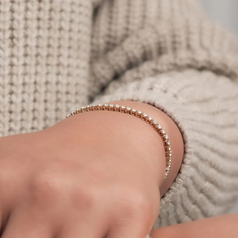 Bracelet Tennis En Diamants Cultivés En Laboratoire Taille Ronde Bracelet De Mariée En Jaune 14 Carats Cadeau Bracelet En Diamants Sans Conflit Pour Elle