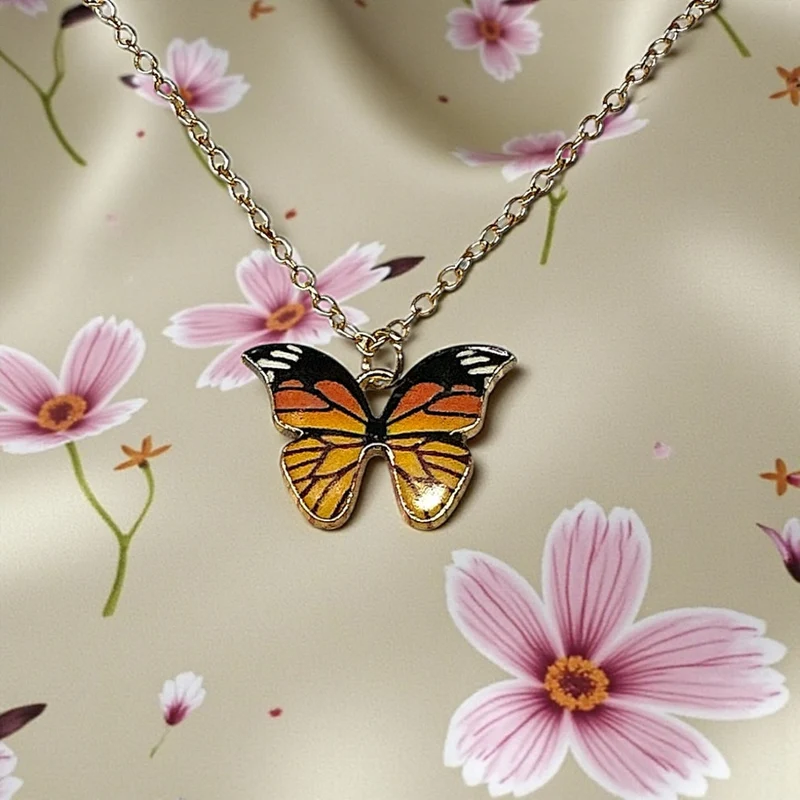 1 Pièces Collier Élégant Rétro Y2K Papillon - Pendentif Multicolore Pour Femmes Et Hommes Port Quotidien Cadeau De Saint-Valentin Idéal Pour Soirées