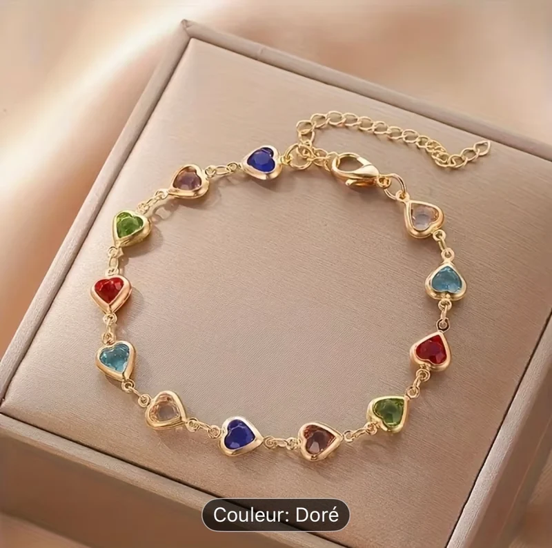 Bracelet Femme Tendance En Perles En Forme De Cœur Colorées Avec Strass