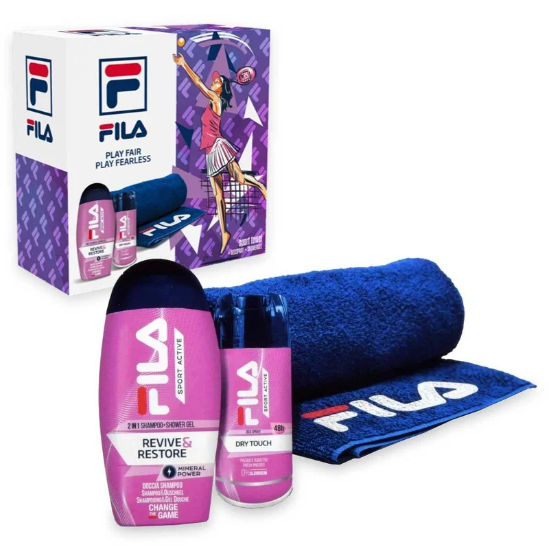 Fila Cofanetto gel doccia 250 ml deodorante tocco asciutto 150 ml asciugamano — Set corpo