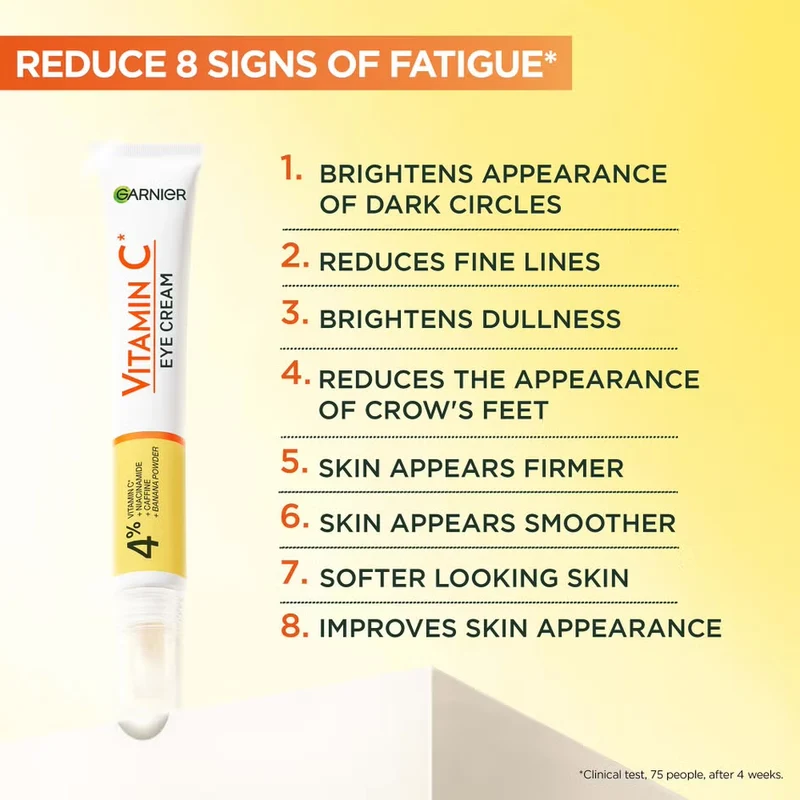 Garnier Soin Yeux Booster D'Éclat 4% Vitamine C Niacinamide Caféine Et Poudre De Banane 15 Ml