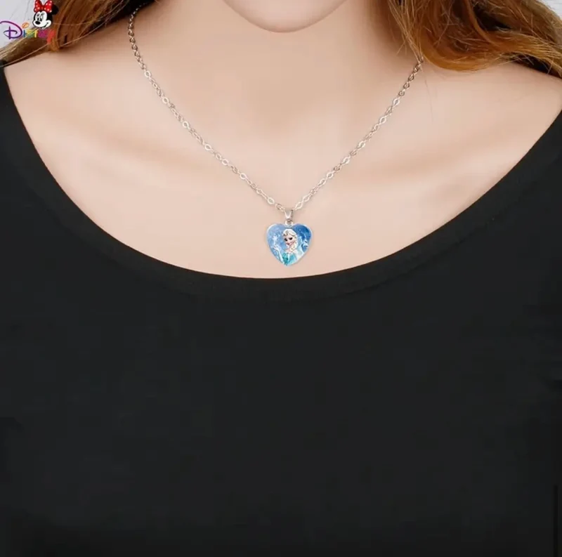 Pendentif Cœur De La Princesse Elsa De La Reine Des Neiges Avec Chaîne Argentée