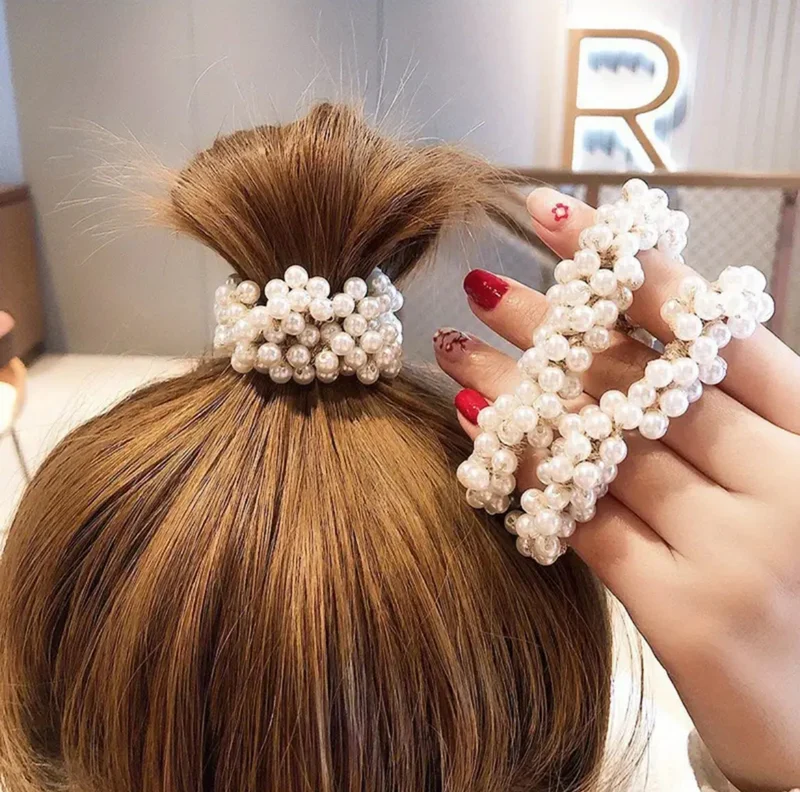 Anneau De Cheveux Tressé En Cercle Complet Pour Femmes Avec Perles Élastique À Cheveux Chignon Accessoire De Tête Ornement De Cheveux De Tempérament 1 Pièce