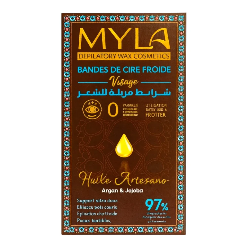 Myla – Bandes De Cire Froide Pour Le Visage Au Lait D’Amandes – Épilation Douce Pour Peaux Sensibles