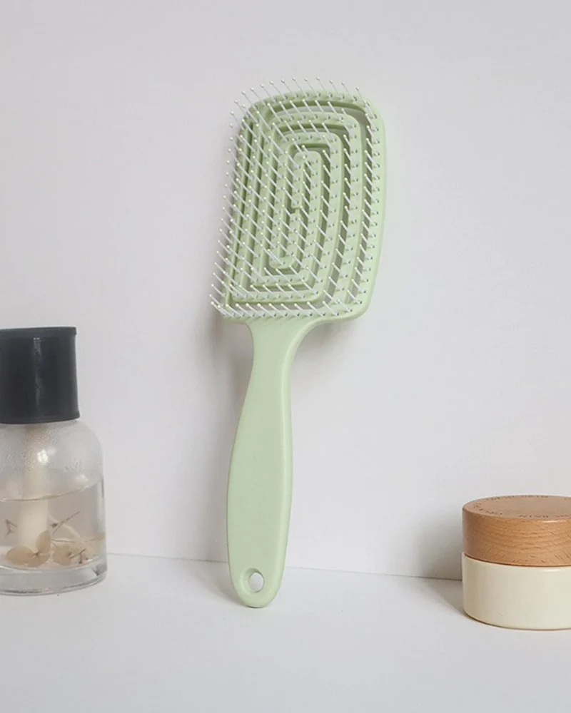 1 Peigne Brosse À Cheveux Côtelé Dents Courbées Grandes Manche En Plastique Abs