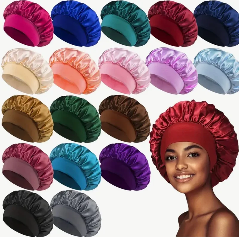 1 Bonnet En Satin Pour Femmes Bonnet De Sommeil À Bande Élastique Couleur Unie Couvre-Cheveux De Nuit Soyeux Avec Large Bord