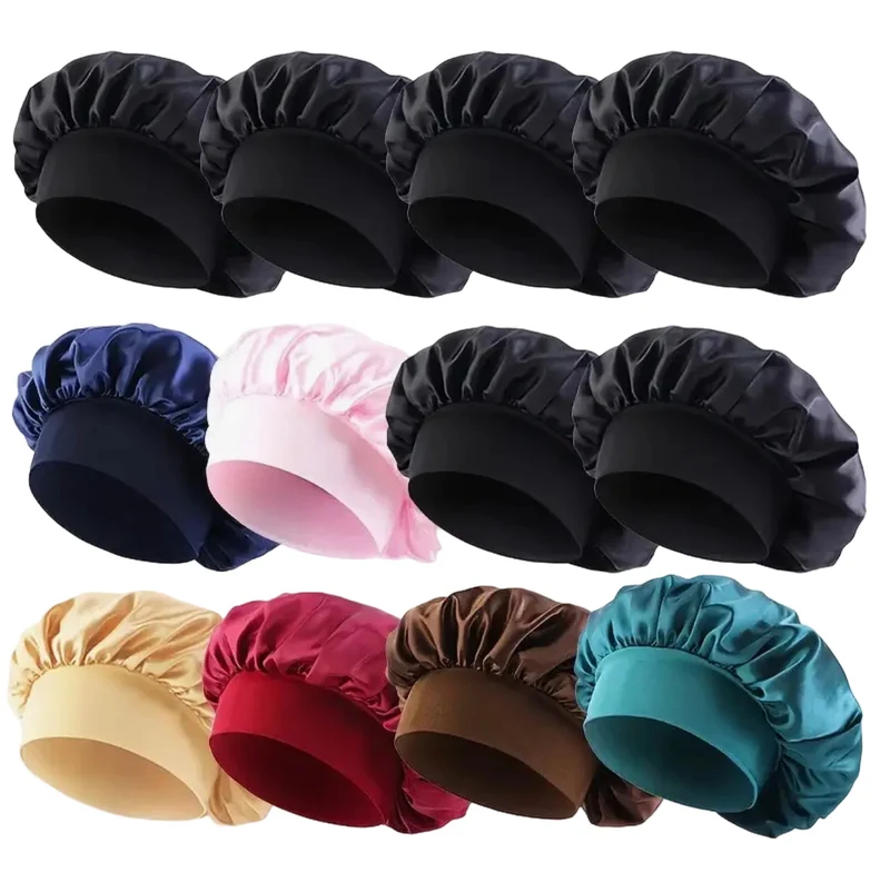 1 Bonnet En Satin Pour Femmes Bonnet De Sommeil À Bande Élastique Couleur Unie Couvre-Cheveux De Nuit Soyeux Avec Large Bord