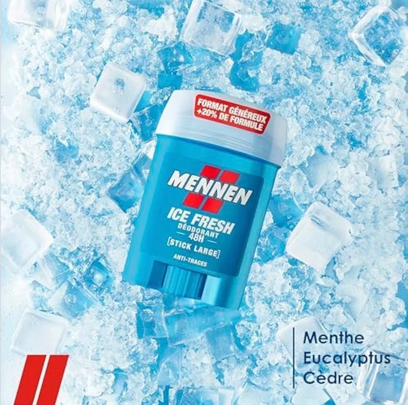 Mennen Ice Fresh Deodorant Homme 24H Stick Large Sans Alcool Anti Traces