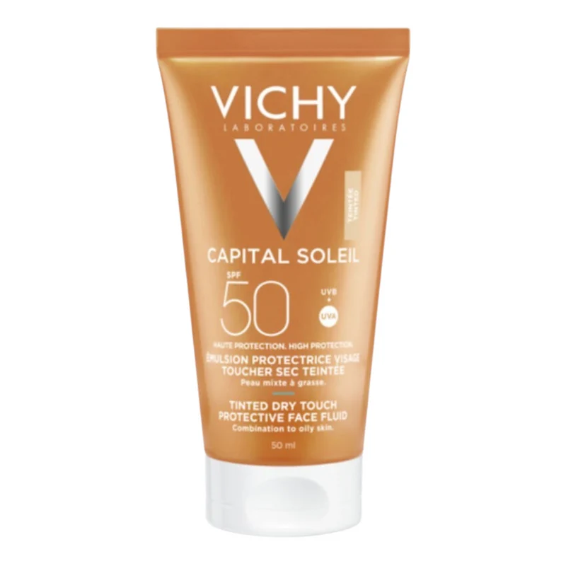 Vichy Capital Soleil Crème Solaire Spf50 Bb Teinté Hâle Naturel Emulsion Toucher Sec Peau Sensible Mixte À Grasse