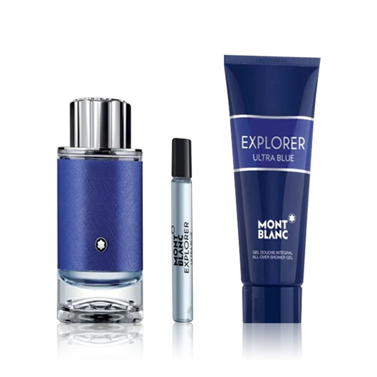 Mont Blanc Cofanetto Explorer Ultra Blue 100ml + miniatura 7,5ml + gel doccia — Eau de Parfum