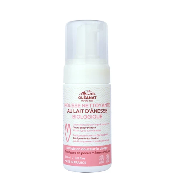 Mousse Nettoyante Visage au Lait d'Ânesse Bio - Oléanat