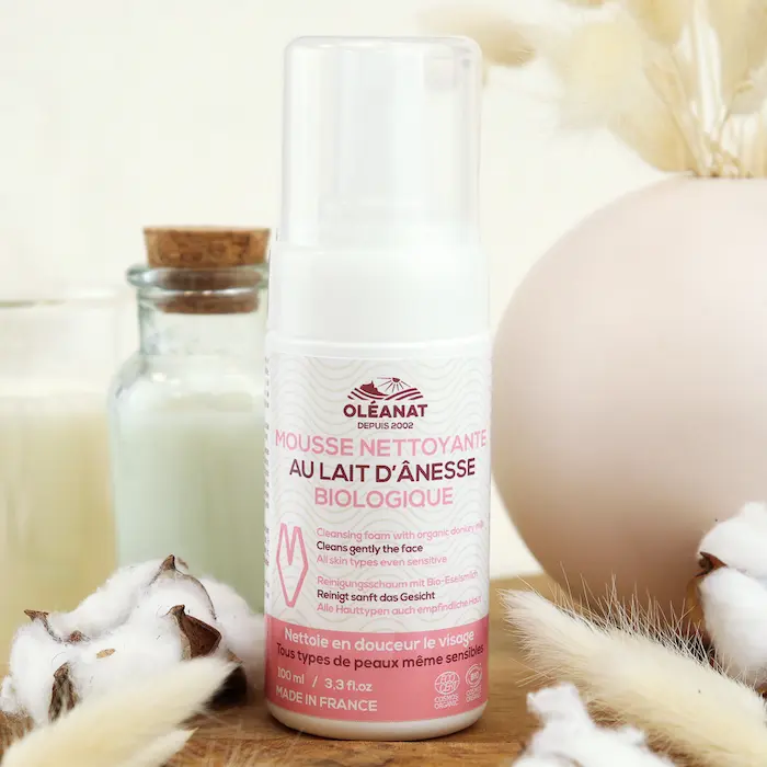 Mousse Nettoyante Visage au Lait d'Ânesse Bio - Oléanat