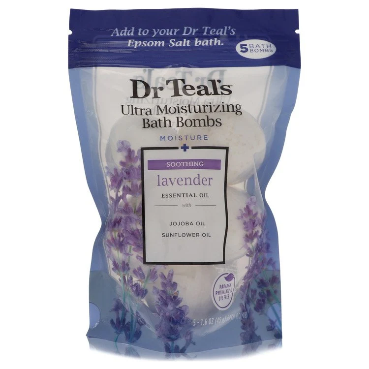 Dr Teal's Ultra Moisturizing Bath Bombs Five (5) 1.6 oz Moisture Soothing Bath Bombs with Lavender, Essential Oils, Jojoba Oil, Sunflower Oil (Unisex) by Dr Teal's