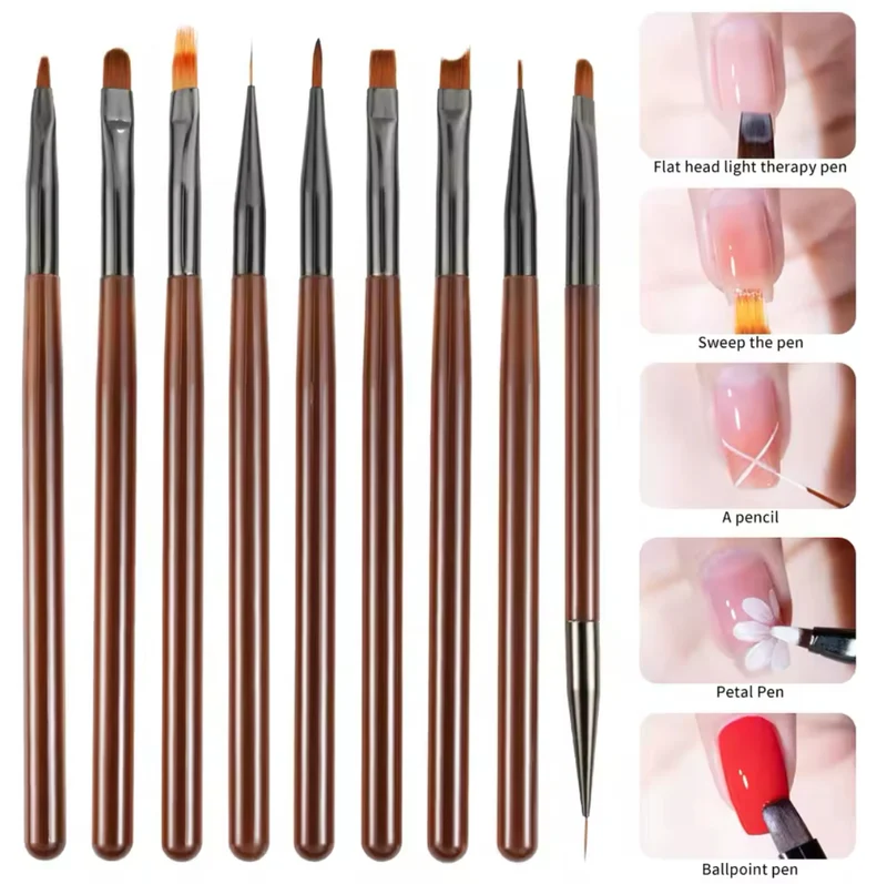 9 Pièces Uv Gel Nail Art Brosse Acrylique Dessin Peinture Ligne Française/Fleur