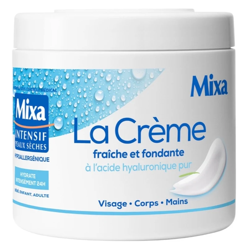 Mixa Intensif Peaux Sèches - La Crème Fraîche Et Fondante À L’Acide Hyaluronique Pur - Multi Usages Visage Corps Mains Pieds