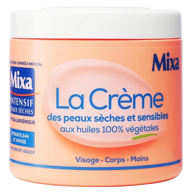 Mixa Intensif Peaux Sèches - La Crème Des Peaux Sèches Et Sensibles - Multi Usage Visage Corps Mains Pieds Aux Huiles 100% Végétales