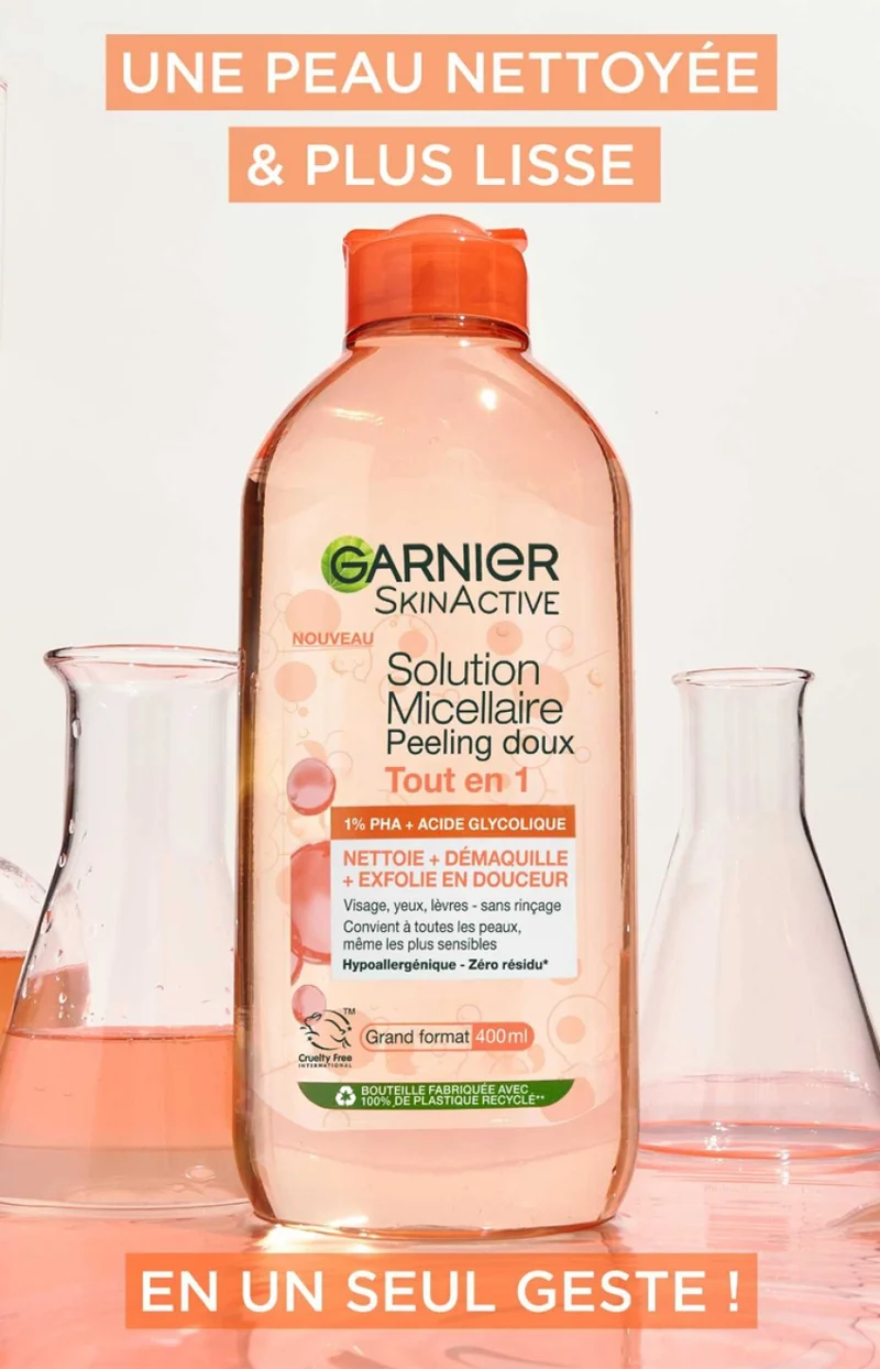 Eau micellaire exfoliante - SkinActive - Vitamine C & acide glycolique - Visage