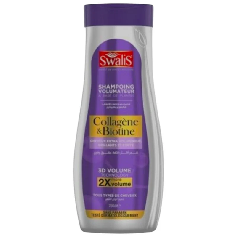 Swalis Shampoing Collagéne & Biotine Cheveux Extra Volumineux Brillants