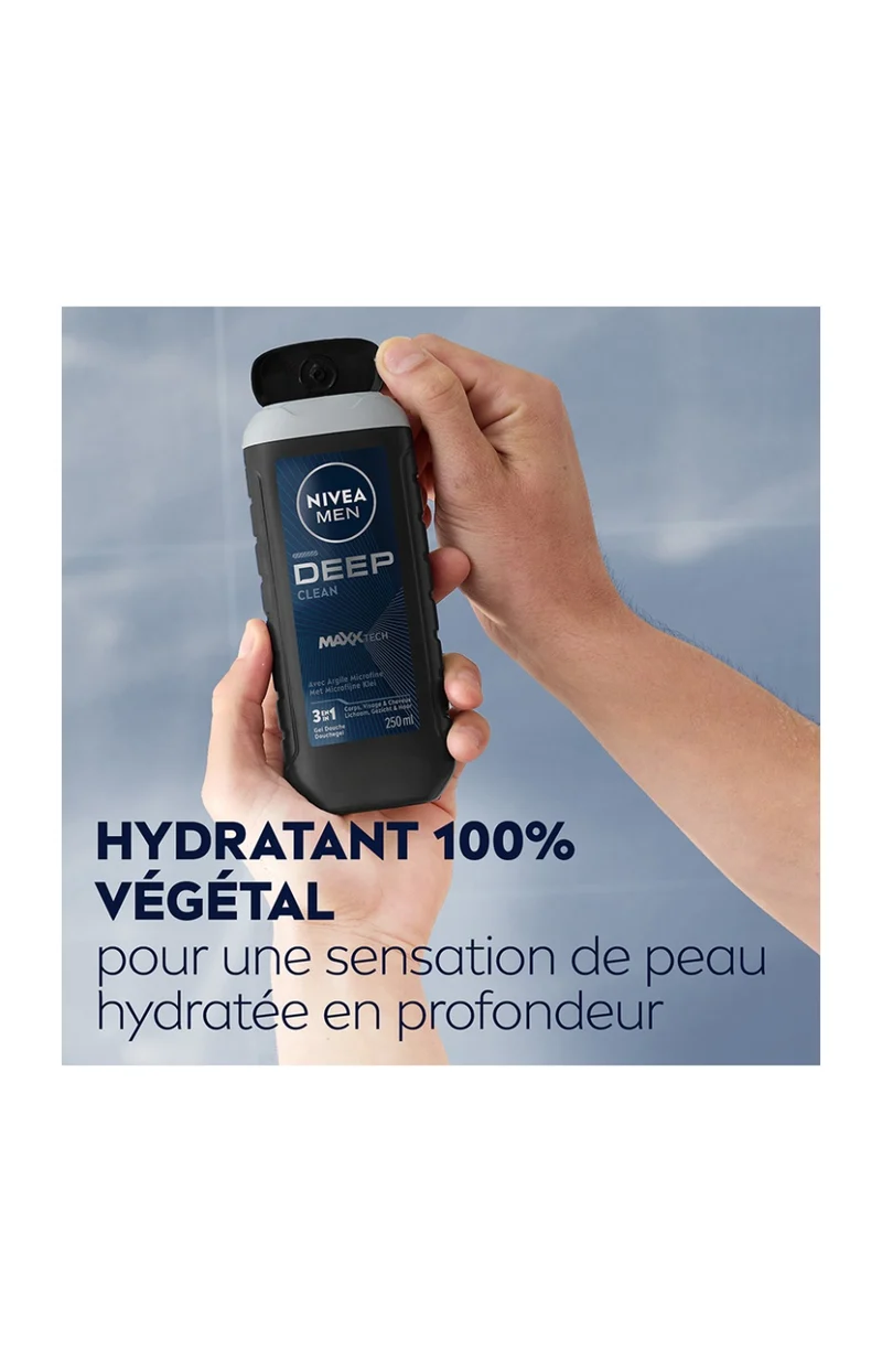 Gel douche 3-en-1 à la poudre d'argile - Visage, corps & cheveux - Homme - 250 ml