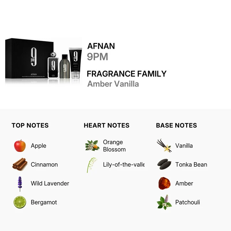 Afnan 9PM EDP 100ml + gel doccia 150ml + deodorante spray 150ml — Set profumo