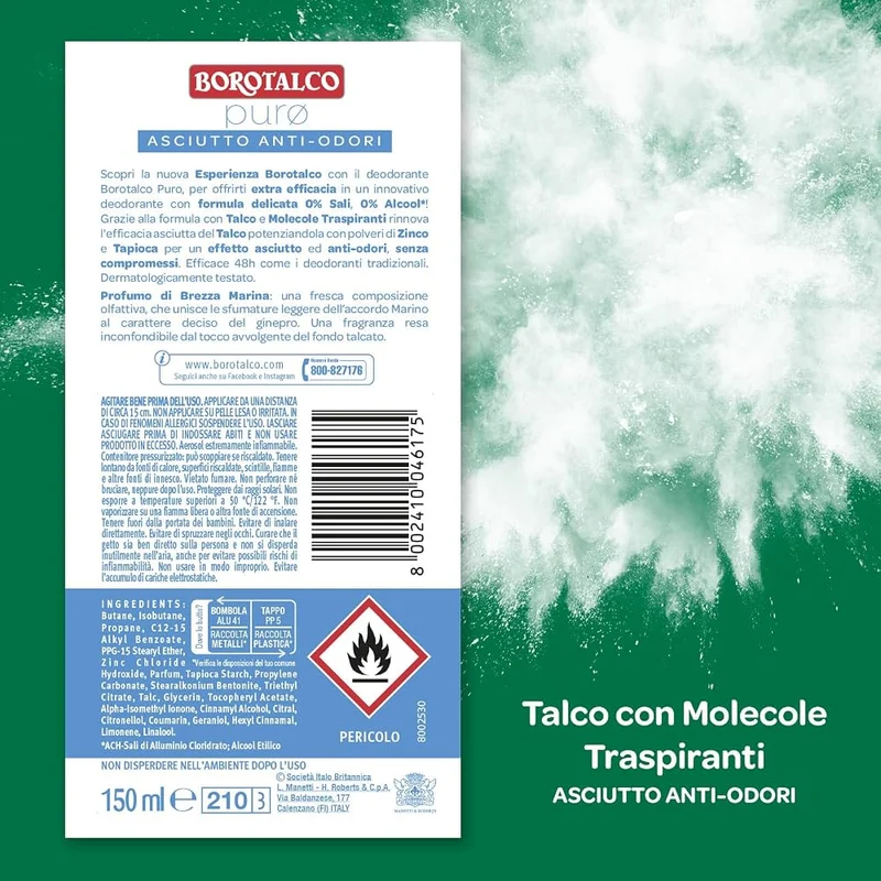 Borotalco Deodorante Puro Brezza Marina 150 ml — Deodorante
