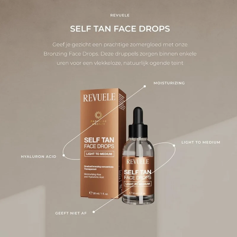 Revuele Paradise Bronze Self Tan gocce chiare a medie 30 ml — Autoabbronzante