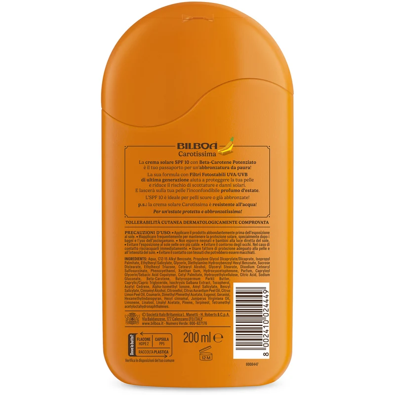 Bilboa Carotissima Crema latte abbronzante con beta-carotene SPF 10 200 ml — Solare abbronzante