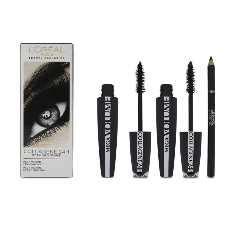 L'Oréal Paris Mega Volume Collagene 24h Extra Nero 9 ml + Contour Khol Eyeliner Nero 2 pz — Set Mascara ed Eyeliner