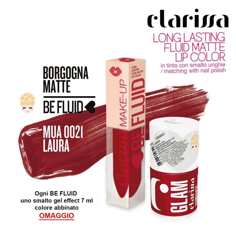 Clarissa Be fluid lip color Laura Borgogna Matte 4 ml — Rossetto liquido