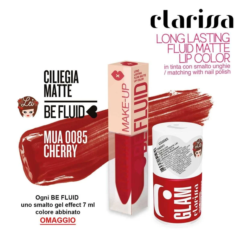 Clarissa Be Fluid Lip Color Cherry Ciliegia Matte 4 ml — Rossetto liquido