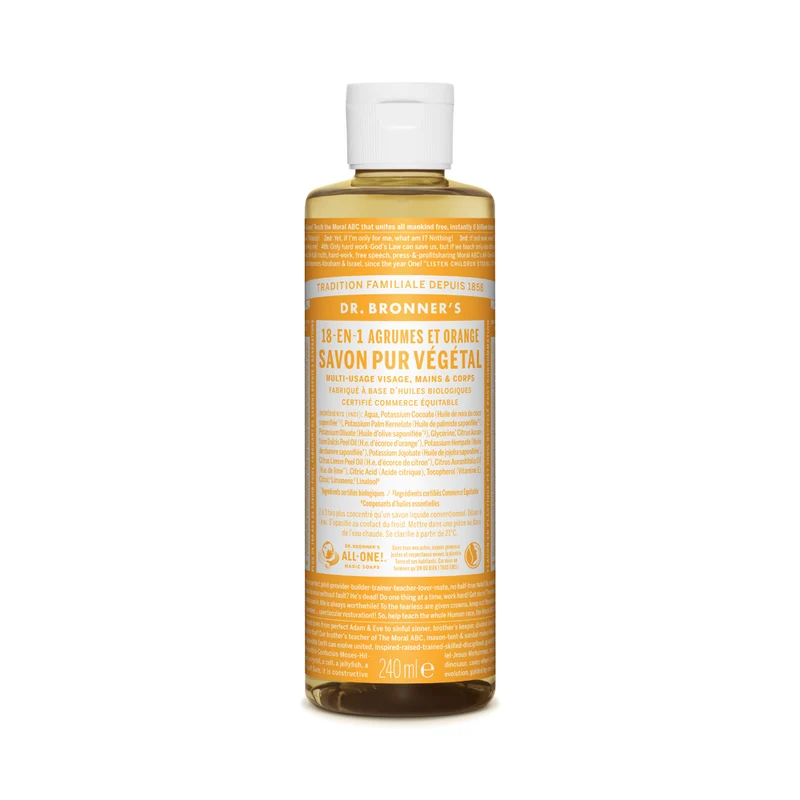 Dr Bronner's • Savon liquide pur végétal - Agrumes / Orange 240 ml