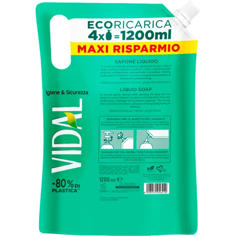 Vidal Sapone Liquido Ecoricarica Antibatterico 1200 ml — Sapone liquido