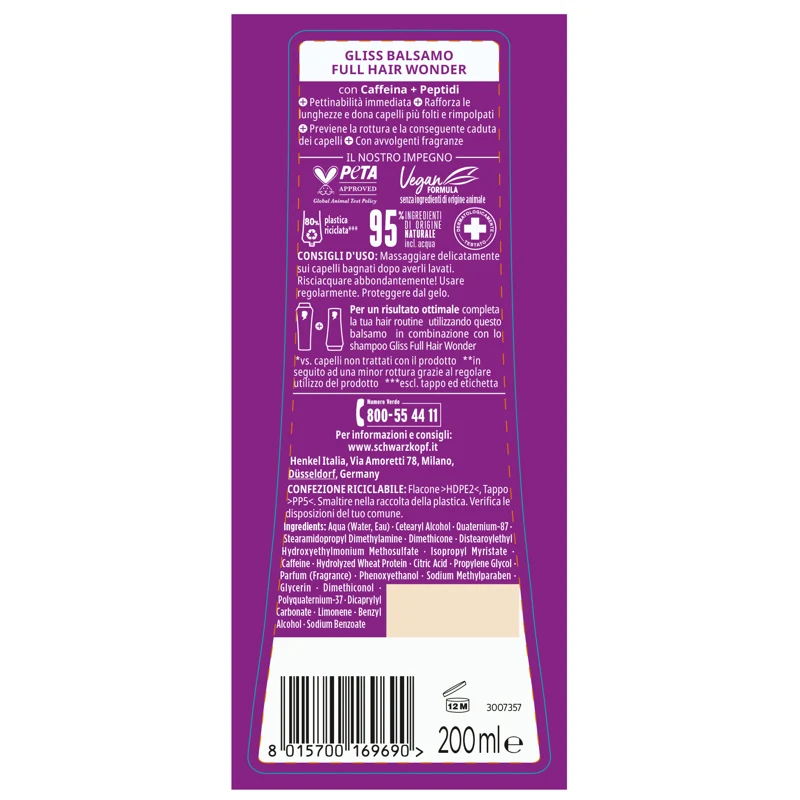Gliss Balsamo Full Hair Wonder Effetto Filler 200 ml — Balsamo capelli