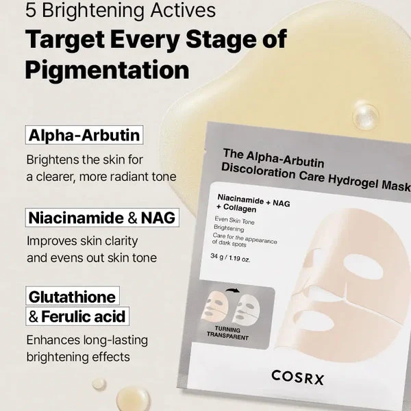 Cosrx Arbutin Discolorazione Hydrogel 34g 3 pz — Maschera viso