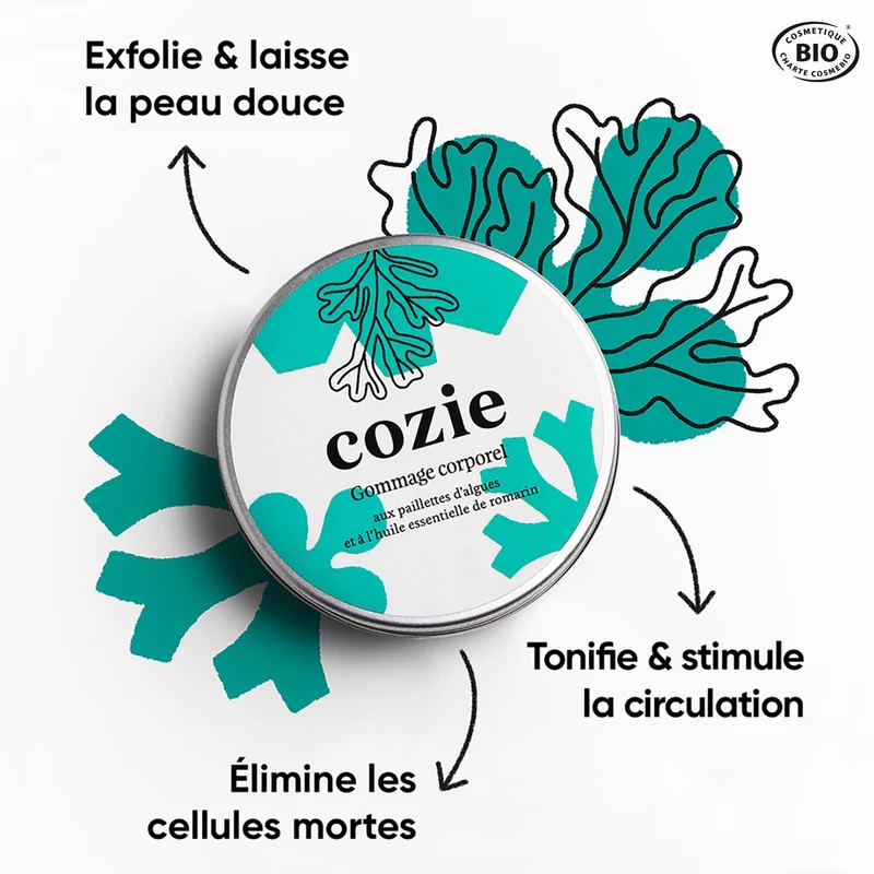Gommage corporel aux paillettes d’algues et au romarin