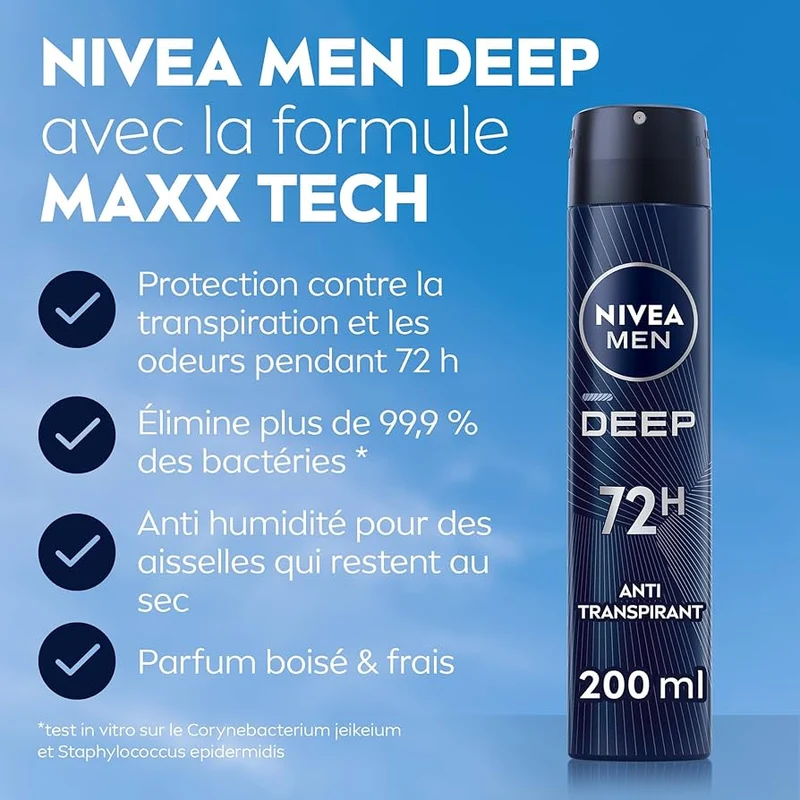 Nivea Man Déodorant Deep Darkwood Maxx Tech 72H Black Carbon Anti-Bactérien Spray