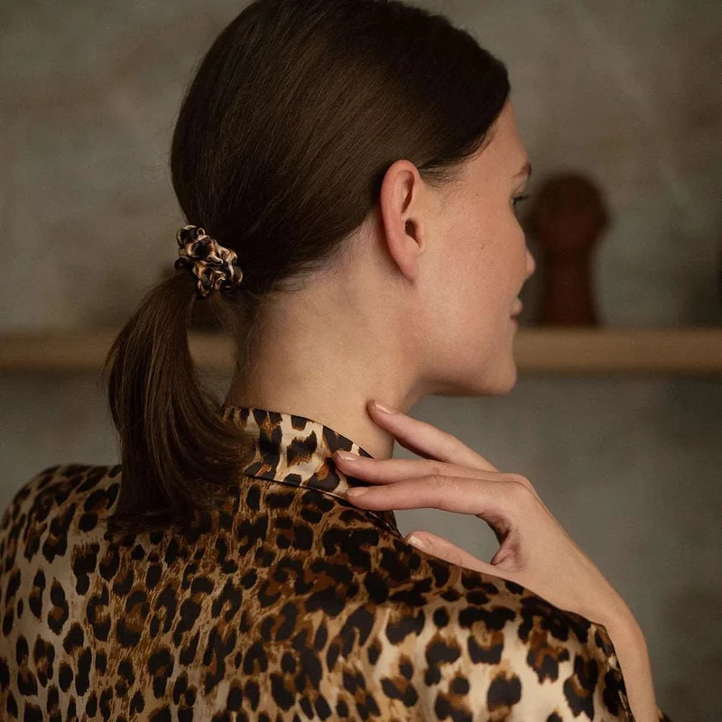 Silk Scrunchie Set - 3 x Leopard Größe XS