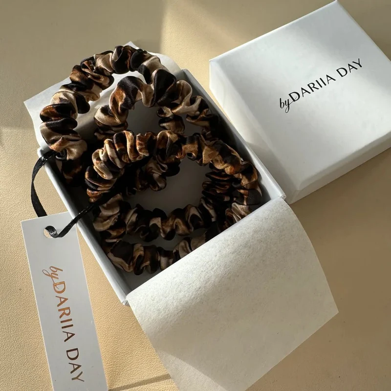 Silk Scrunchie Set - 3 x Leopard Größe XS