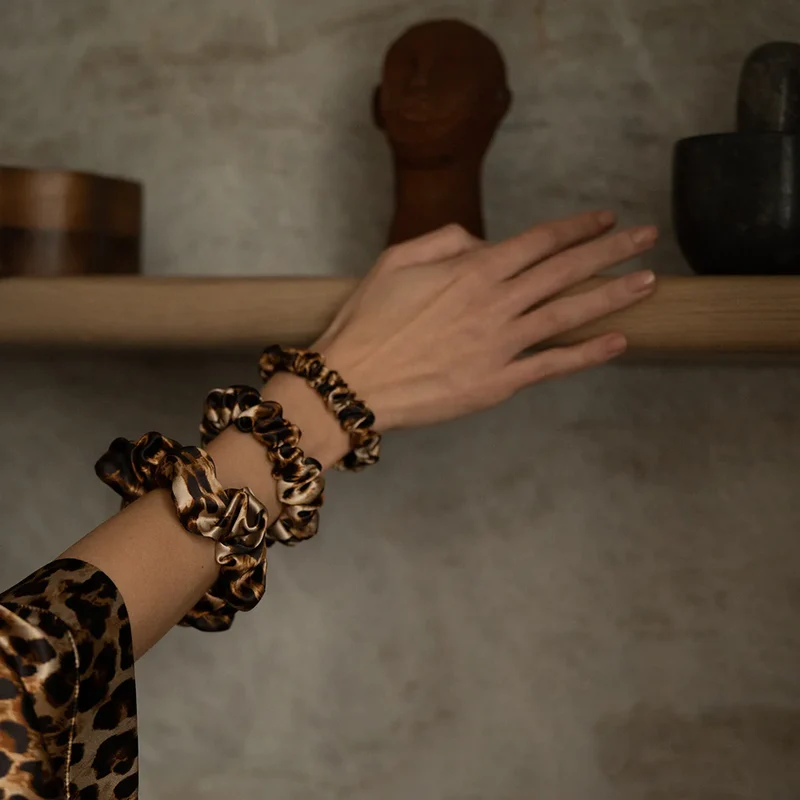 Silk Scrunchie Set - 3 x Leopard Größe XS