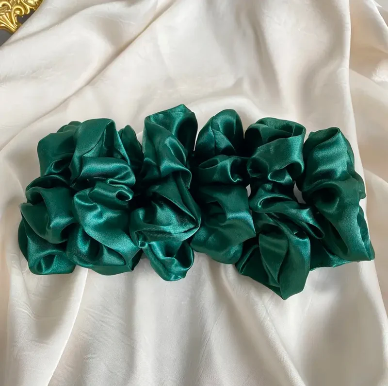 Élastique À Cheveux En Satin Vert Foncé Élégants Chouchou- Attaches De Cheveux Boho Chic Pour Femmes & Filles Porte-Queue De Cheval En Tissu Doux 1Pc