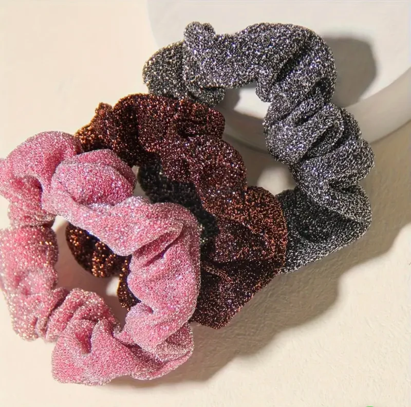 Élégant Velours Chouchous Ensemble - Paillettes Scintillantes Élastiques À Cheveux Style Doux Couleurs Assorties Multi-Pack Accessoires Cheveux 1Pc