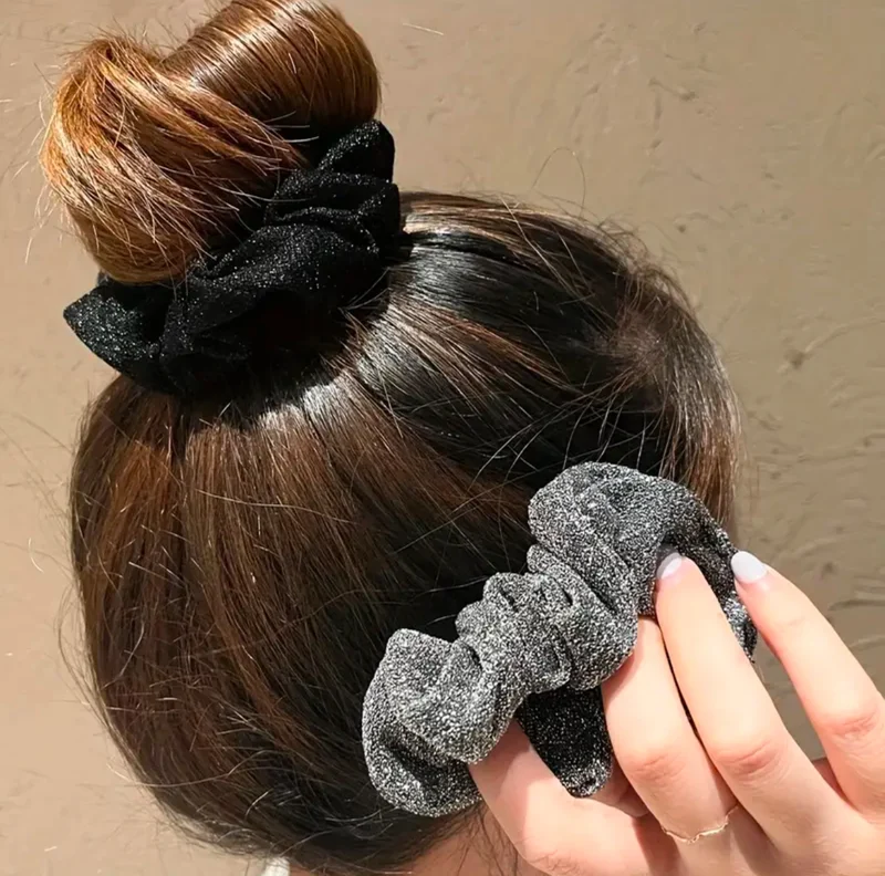 Élégant Velours Chouchous Ensemble - Paillettes Scintillantes Élastiques À Cheveux Style Doux Couleurs Assorties Multi-Pack Accessoires Cheveux 1Pc