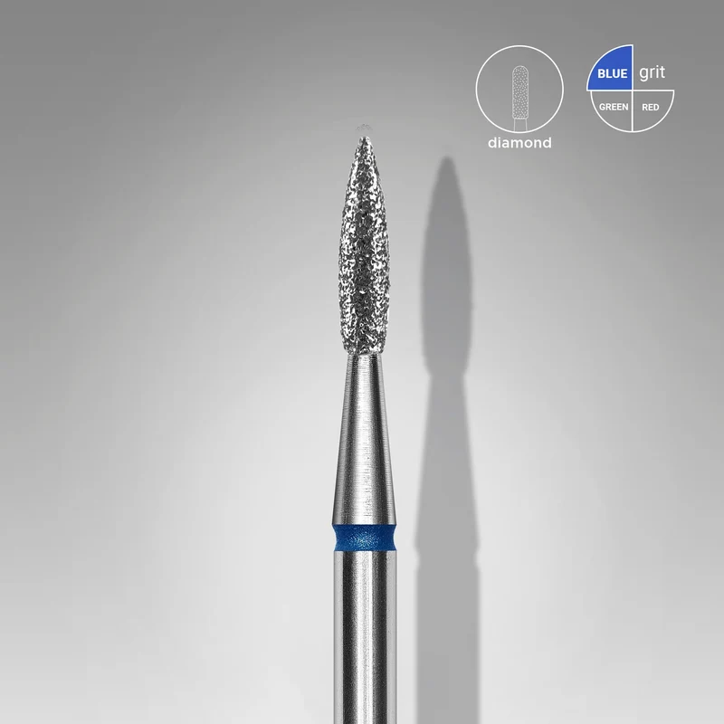 Foret À Ongles Diamanté Pointu Flamme Bleu Expert Tête Diamètre 1,8 Mm / Partie Travaillante 8 Mm