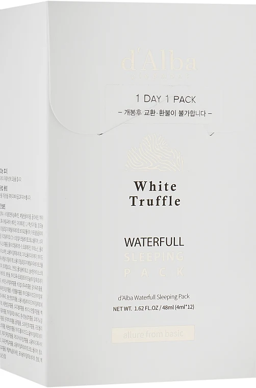 D'alba Waterfull Vegan Sleeping Pack Maschera Notte Idratante 12x4ml — Maschera notte viso